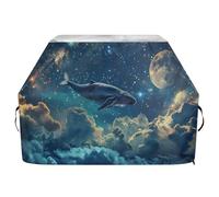 Copertura per barbecue impermeabile di alta qualità, resistente allo sbiadimento, resistente, adatta per griglie fino a 25 cm di larghezza, foto astratta di una balena che vola sopra il cielo notturno