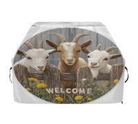 Copertura per barbecue impermeabile di alta qualità, resistente allo sbiadimento, resistente, adatta per griglie fino a 25 cm in una placca circolare in legno mostra tre capre che fanno capolino da