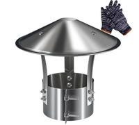 Copertura per camino in acciaio inossidabile, cappa per camino resistente alle intemperie, terminale canna fumaria, tubo della stufa topper con viti metalliche regolabili e guanti(90mm/3.54")