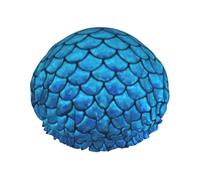 Copertura per capelli con stampa a squame di pesce blu, per doccia, da donna, regolabile, elegante, grande, impermeabile