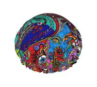 Copertura per capelli con stampa astratta di mostri per doccia, cuffia per capelli regolabile da donna, elegante, grande, impermeabile