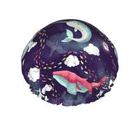 Copertura per capelli con stampa balena, per doccia, da donna, regolabile, elegante, grande, impermeabile