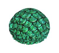 Copertura per capelli con stampa di squame di pesce verde, per doccia, cuffia per capelli regolabile da donna, elegante, grande, impermeabile