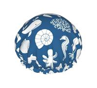 Copertura per capelli con stampa di vita marina subacquea per doccia, cuffia per capelli regolabile da donna elegante grande impermeabile