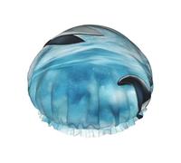 Copertura per capelli da bagno con stampa delfino oceano che guarda te per le donne riutilizzabile a doppio strato impermeabile cuffie da doccia per donne