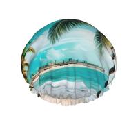 Copertura per capelli da bagno con stampa di palme da spiaggia per le donne riutilizzabile a doppio strato impermeabile cuffie da doccia per donne