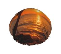 Copertura per capelli da bagno con stampa di palme tramonto per le donne riutilizzabile a doppio strato impermeabile cuffie da doccia per donne