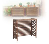 Copertura per condizionatore d'aria da esterno, resistente alle intemperie, di grandi dimensioni, 120 x 57 x 100 cm, mobile, in legno massello marrone decorativo con mensola floreale per protezione