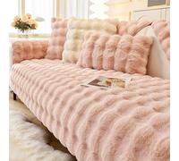 Copertura per Divano in Pelliccia di Coniglio Morbida come una Nuvola - Protettore per Divano Antiscivolo Lavabile in Lavatrice, Adatto a Divani 3-4 Posti, Copridivano Invernale Caldo,Rosa,90*120cm