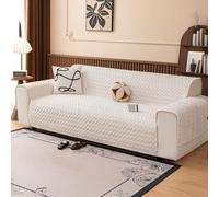 Copertura per divano in velluto a forma di L, in pelle antiscivolo, ultra morbido e peluche, protegge il divano dai danni causati dagli animali domestici.(Geometry-white,3 Seater)