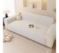 Copertura per divano in velluto a forma di L, in pelle antiscivolo, ultra morbido e peluche, protegge il divano dai danni causati dagli animali domestici.(Square-beige,3 Seater)