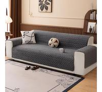 Copertura per divano in velluto a forma di L, in pelle antiscivolo, ultra morbido e peluche, protegge il divano dai danni causati dagli animali domestici.(Geometry-grey,3 Seater)