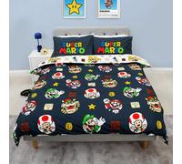 Copertura Per Duvet Doppia Nera Super Mario E Fodera Per Cuscino Bambini
