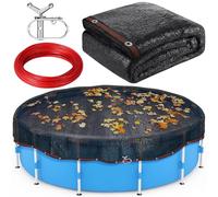 Copertura per foglie rotonde da 7 m per piscina fuori terra, resistente copertura di sicurezza nera in rete con verricello e cavo con verricello e cavo per foglie e detriti per piscine rotonde da 6 m