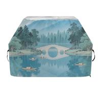 Copertura per griglia a gas in stile cinese, con ponte di montagna e lago, 155 cm, impermeabile, resistente, resistente allo sbiadimento e ai raggi UV, con coulisse regolabile per polvere e vento