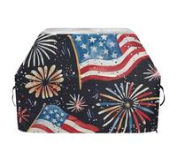 Copertura per griglia con bandiera americana per esterni con fuochi d'artificio e acquerelli 4 luglio, 165 cm, impermeabile, resistente, con parte superiore piatta, con coulisse regolabile per polvere