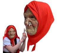 Copertura per il viso in lattice Divertente visiera in lattice per donne anziane con turbante rosso Puntelli cosplay traspiranti per adulti Bambini Compleanni Feste di festival