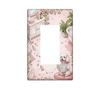 Copertura per interruttore della luce a bilanciere singolo a forma di cane, accogliente chic con rose a molla color pesca, in plastica, dimensioni standard, decorazione per soggiorno, camera da letto