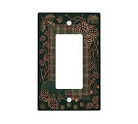 Copertura per interruttore della luce a bilanciere singolo a tema cabina | Tema rustico della cabina, bordo delle pigne, motivo scozzese, decorazione ispirata alla natura, accenti per la casa in stile
