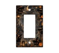 Copertura per interruttore della luce a bilanciere singolo a tema Halloween | Cappelli da strega, lanterne luminose, mezzaluna, architettura gotica, foglie autunnali, magica notte stellata
