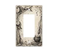 Copertura per interruttore della luce a bilanciere singolo a tema | Illustrazione vintage, tema occulto, decorazione mistica per la casa, schizzo dettagliato, stile gotico studioso