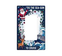 Copertura per interruttore della luce a bilanciere singolo con Babbo Natale | Illustrazione della nave da crociera, personaggio della renna, onde dell'oceano invernale, tema di viaggio stagionale