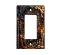 Copertura per interruttore della luce a bilanciere singolo con cappello a tema mago fantasy e libro antico | Rune magiche, Libri antichi, Bottiglie da farmacista, Illustrazione fantasy, Estetica gotica accademica, Tema scrivania