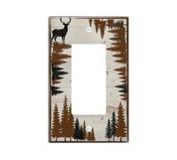 Copertura per interruttore della luce a bilanciere singolo con cervo | Silhouette di albero di pino, sfondo di montagna, struttura rustica in legno, tema foresta, decorazione per cabina