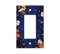 Copertura per interruttore della luce a bilanciere singolo con citazione | Cappello da strega, fantasma, Jack-o'-lanterns, silhouette di gatto, foresta notturna stellata, accenti stagionali per la