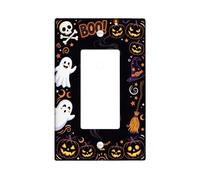 Copertura per interruttore della luce a bilanciere singolo con citazione | Jack-o'-lantern zucche, cappello da strega, manico di scopa, teschio e ossa incrociate, decorazione autunnale spettrale