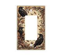 Copertura per interruttore della luce a bilanciere singolo con corvo e | Decorazione gotica, tema gotico accademico, illustrazione botanica vintage, arte della parete occulta
