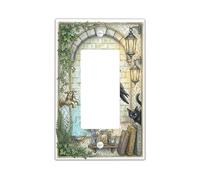 Copertura per interruttore della luce a bilanciere singolo, con corvo, lanterna vintage a forma di gatto, in plastica verde, dimensioni standard, decorazione per camera da letto, ufficio, cucina