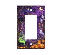 Copertura per interruttore della luce a bilanciere singolo con gatto e | fantasioso strega gatto, incandescente calderone verde, galleggiante, fantasmi, intagliato, jack-o'-lanterns