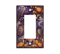 Copertura per interruttore della luce a bilanciere singolo con gufo e | Zucche luminose, fantasmi eterei, foresta mistica, decorazione stagionale autunnale, tema notturno fantasioso