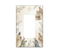 Copertura per interruttore della luce a bilanciere singolo con scena | Acquerello Arte Religiosa, Illustrazione Sacra Famiglia, Tre Saggi, Accenti botanici Foglia, Inverno Vacanze Home Decor