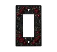 Copertura per interruttore della luce a bilanciere singolo gotico con rosa | Tema botanico romantico scuro, intricati accenti di farfalle, estetica vittoriana lunatica, elegante decorazione da parete