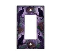 Copertura per interruttore della luce a bilanciere singolo, libro degli incantesimi gotico mistico gatto Halloween viola plastica dimensioni standard piastra decorativa per soggiorno camera da letto
