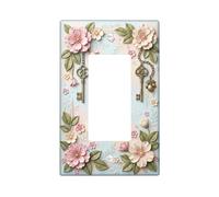 Copertura per interruttore della luce a bilanciere singolo, motivo floreale vintage con chiavi, foglie, primavera, pesca, plastica, dimensioni standard, piatti decorativi da parete per casa, soggiorno