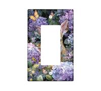 Copertura per interruttore della luce a bilanciere singolo, motivo natura, floreale, farfalla, ortensia, primavera, viola, plastica, dimensioni standard, decorazione per soggiorno, camera da letto