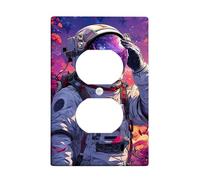 Copertura per interruttore della luce astronauta cosmica, motivo galassia viola, decorazione da parete, piastre da parete in materiale termoplastico, presa singola duplex di dimensioni standard