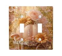 Copertura per interruttore della luce autunnale floreale, girasoli e zucche arancioni pesca per decorazioni domestiche, piastre da parete in materiale termoplastico, dimensioni standard doppia levetta