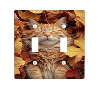 Copertura per interruttore della luce autunnale, motivo gatto rosso tra le foglie cadute per accoglienti piastre da parete in materiale termoplastico, dimensioni standard, doppia levetta