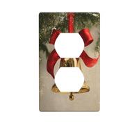 Copertura per interruttore della luce decorativa a forma di campana di Natale con fiocco rosso in oro lucido per cucina, camera da letto, bagno, dimensioni 7 x 11,4 cm