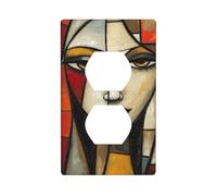 Copertura per interruttore della luce decorativa a forma di volto di donna con forme geometriche, 1 banda, per cucina, camera da letto, bagno, dimensioni 7 x 11,4 cm