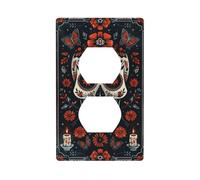 Copertura per interruttore della luce decorativa vintage con teschio Linocut Day of The Dead Linocut Floreale, 1 banda, per cucina, camera da letto, bagno, dimensioni 7 x 11,4 cm