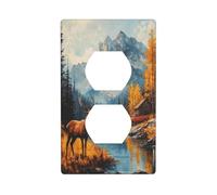 Copertura per interruttore della luce, decorazione rustica della valle di montagna, con cervi, pinete, fiume, 1 banda, per cucina, camera da letto, bagno, dimensioni 7 x 11,4 cm