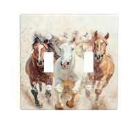 Copertura per interruttore della luce del cavallo, copertura per interruttore, cavalli al galoppo marroni e bianchi per decorazione domestica, piastre da parete in materiale termoplastico, dimensioni