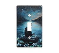 Copertura per interruttore della luce del gatto del cielo notturno, felino nero sull'acqua, blu stellato per la decorazione domestica, piastre da parete in termoplastica, dimensioni standard singola a