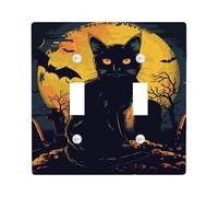 Copertura per interruttore della luce del gatto di Halloween, copertura per uscita, luna e pipistrello nella notte d'autunno per decorazione da parete, piastre da parete in materiale termoplastico