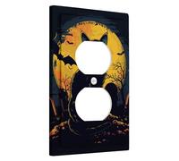 Copertura per interruttore della luce del gatto di Halloween, copertura per uscita, luna e pipistrello nella notte d'autunno per decorazione da parete, piastre da parete in materiale termoplastico